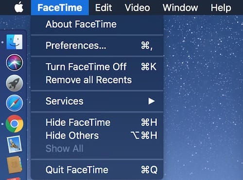 قائمة خيارات FaceTime