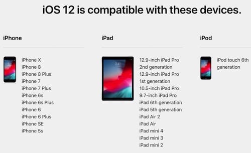 قائمة الأجهزة الداعمة لإصدار iOS 12