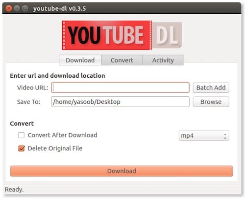 نافذة التحميل على برنامج Youtube DL
