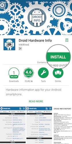 واجهة تثبيت تطبيق Droid Hardware Info