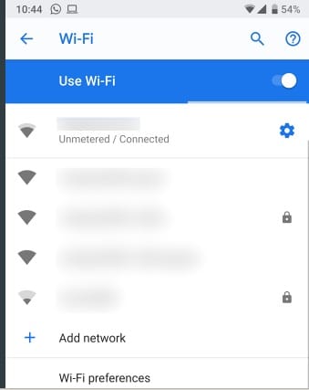 إعدادات الواي فاي لمعرفة عنوان ip في الهاتف الذكي أنرويد